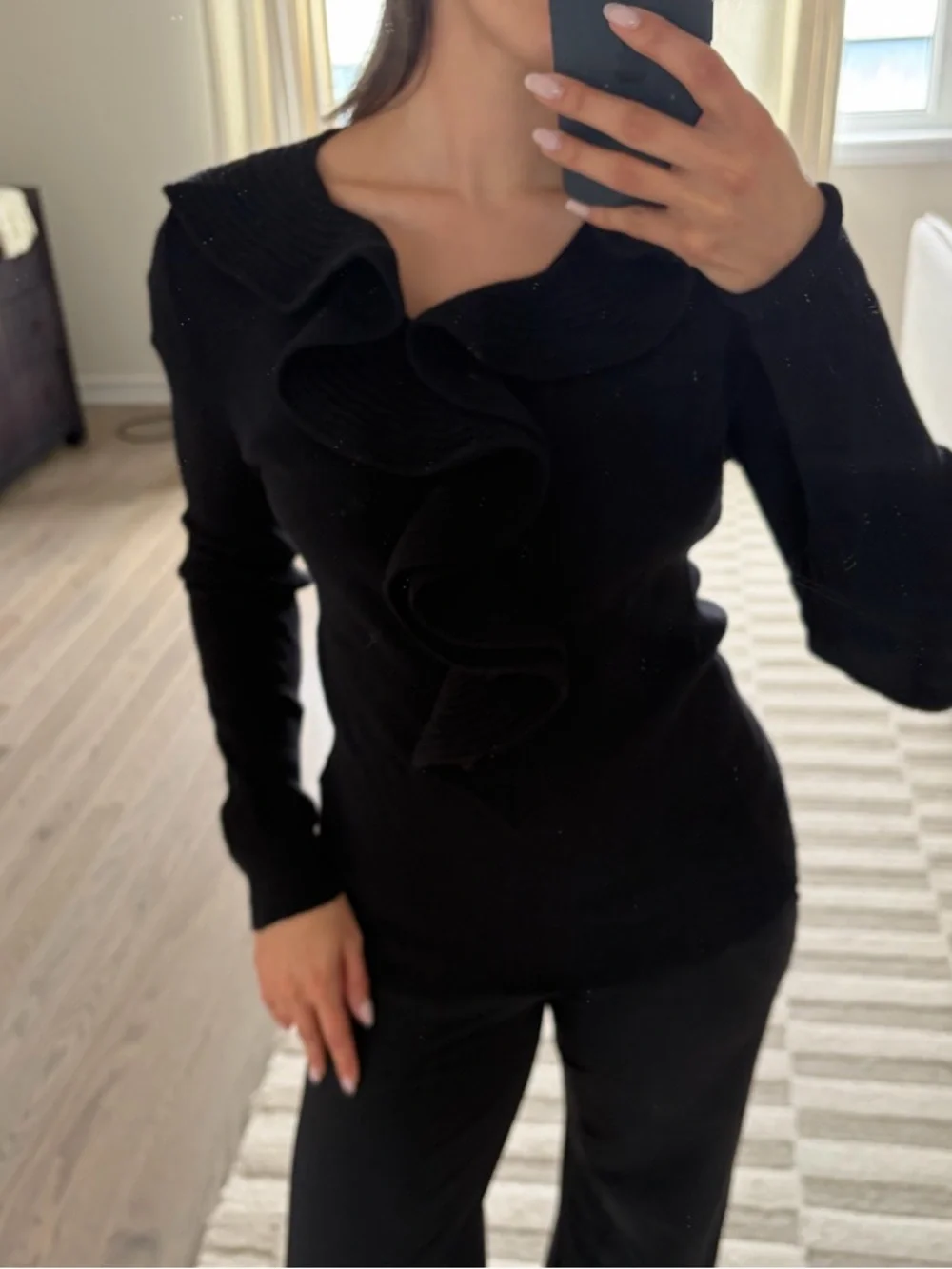 Seventy Black Ruffle-Trim Ribbed Sweater - Picture 2 of 4